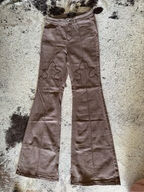 Judy Blue Brown Flare Jeans with Decorative Stitching
